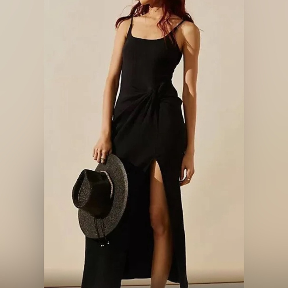 Free People Black Maxi Slip Dress with Side Slit